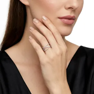 Elegant S925 sterling silver intertwined X-shaped ring with moissanite stones