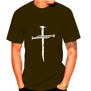 Men's fashion short sleeve T-shirt with white nail cross graphic print