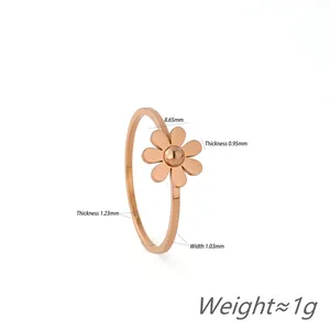Minimalist rose gold titanium steel daisy flower ring for women featuring cute floral design