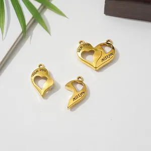 Golden magnetic heart puzzle pendant necklace accessory for couples and best friends
