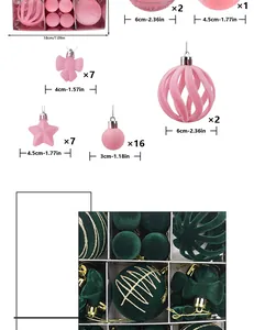 Comprehensive size and quantity guide for a 35pcs flocked Christmas ornament set
