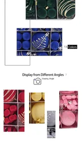 Detailed view of 35pcs flocked Christmas ball ornament set in multiple colors and textures
