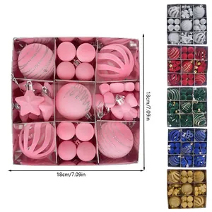 European Style Flocked Plastic Christmas Tree Ornaments Assorted Shapes Holiday Party Home Decor Hanging Baubles Collection