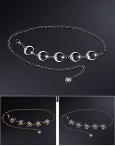 Elegant adjustable metal sun and moon chain belt for women's dress fashion accessories