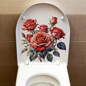 Creative red rose floral self-adhesive toilet lid sticker for bathroom decoration