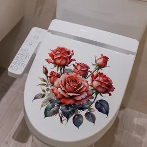 Creative red rose floral decal for toilet lid bathroom home decoration self-adhesive sticker