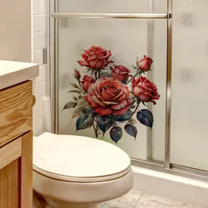 Floral rose wall sticker applied on a bathroom glass shower door for decoration