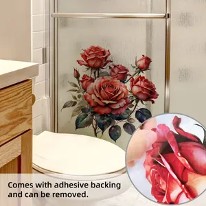 Detail of red rose flower wall sticker showing the removable adhesive backing feature.