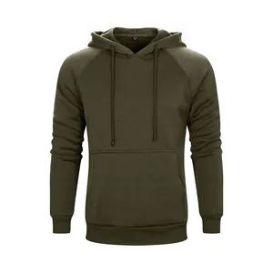 Men's Casual Solid Color Pullover Hoodie With Kangaroo Pocket Long Sleeve Raglan Sweatshirt For Autumn Winter