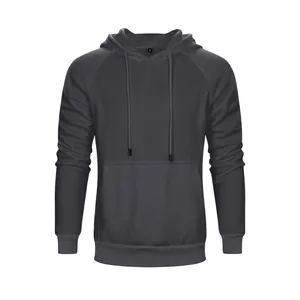 Premium dark grey men's casual hooded sweatshirt with kangaroo pocket and drawstring hood