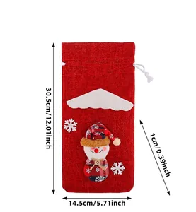 Detailed dimensions for the red Christmas burlap wine bottle cover with snowman doll