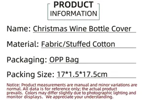 Detailed product specification chart for a festive Christmas wine bottle gift cover