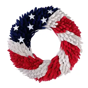 Patriotic red white and blue American flag wreath for July 4th Independence Day decor