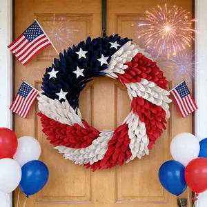 Independence Day patriotic red white and blue wreath with stars for front door decor