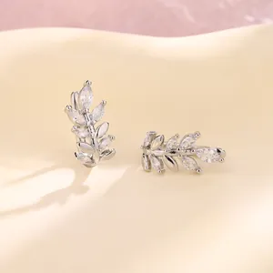 Wheat Ear Zirconia Ear Cuff For Women No Piercing Copper Leaf Ear Bone Clip Elegant Silver Color Fashion Jewelry