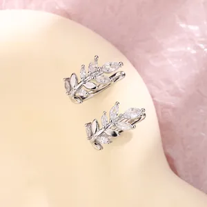 Silver wheat ear ear clips with marquise-cut zircons for non-pierced ears