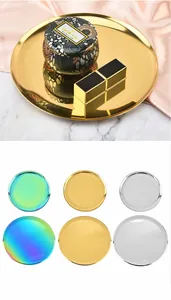 Nordic minimalist stainless steel round tray in gold, silver, and iridescent.