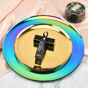 Nordic Minimalist Round Stainless Steel Tray Electroplated Mirror Finish Storage Plate For Jewelry Cosmetics Home Decor
