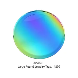 Large 28cm iridescent rainbow metal circular tray for jewelry and home decor