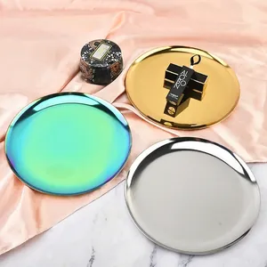 Nordic minimalist stainless steel round tray set for jewelry and cosmetic storage