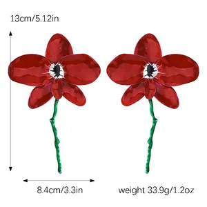 Statement large red 3D orchid flower drop earrings with detailed size and weight specs