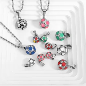 Sports style colorful enamel soccer ball pendant necklace in durable stainless steel