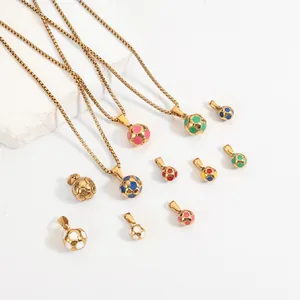 18k gold plated stainless steel soccer ball necklace with colorful enamel pendant