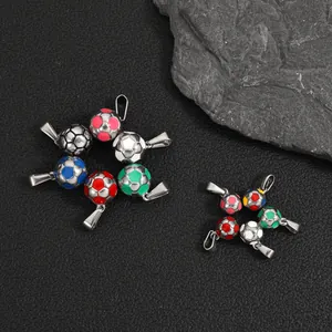 Detailed view of colorful enamel soccer ball pendants in various vibrant colors