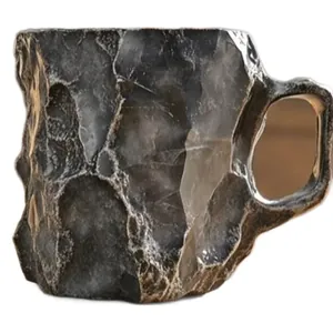 Unique handcrafted mineral crystal style resin coffee mug with dark stone texture