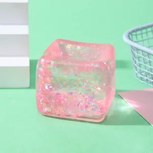 Glittery pink squishy cube stress relief toy for kids and adults slow rebound toy