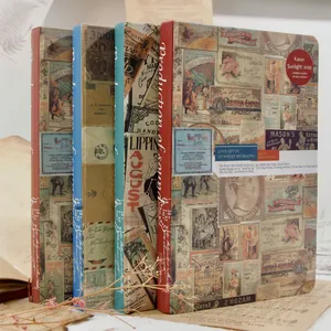 A5 Vintage Hardcover Notebook Collage Style Kraft Paper Thickened Journal Diary With Ribbon Bookmark For Office School