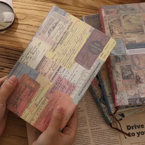Vintage A5 kraft paper notebook with retro colorful illustrations and ticket patterns