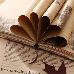 Vintage A5 kraft paper journal with 98 thickened illustrated colored inner pages