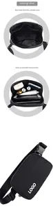 Detailed view of waterproof nylon chest bag with internal storage and logo detail