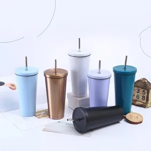 304 Stainless Steel Vacuum Insulated Tumbler With Metal Straw And Lid Double Wall Portable Travel Mug Coffee Cup Modern Minimalist Office Cup