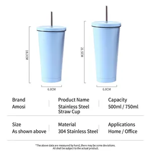 304 stainless steel vacuum straw cup 750ml with size dimensions and specifications