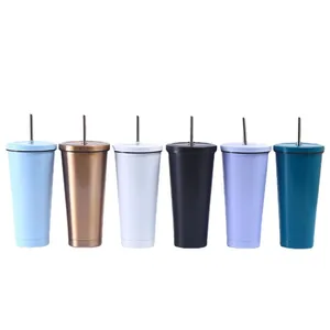 Set of 750ml 304 stainless steel vacuum insulated coffee tumblers with straws in 6 colors