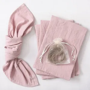 Bohemian Cotton Linen Cloth Napkins With Jute Rope For Wedding Party Table Decor Rustic Wrinkled Gauze Dinner Napkins