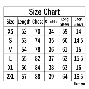 Comprehensive size chart for women's slim fit casual T-shirt measurements in cm