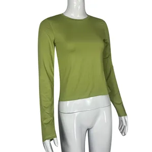 Slim fit avocado green long-sleeve crew neck T-shirt displayed on a white mannequin