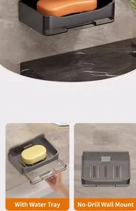 Modern wall-mounted soap dish with a removable drainage tray and no-drill adhesive mount