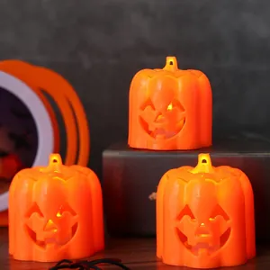 Halloween LED Pumpkin Lantern Decorative Night Light Orange Plastic Hollow Jack-O-Lantern For Festive Party Home Decor Lamp