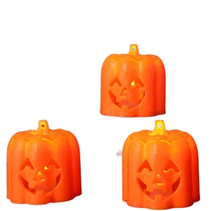 Halloween decorative LED pumpkin night light featuring classic jack-o'-lantern smiling faces