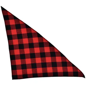 Detailed view of the classic red and black buffalo plaid fleece bandana for pets