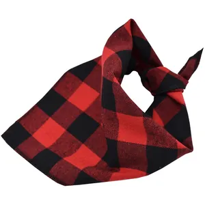 Close-up of classic red and black buffalo plaid flannel bandana for pets.