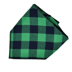 Detailed view of a green and black classic checkered flannel pet bandana triangle scarf