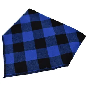Detailed close-up of the blue and black buffalo plaid pet bandana for dogs and cats.