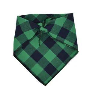 Classic green and black buffalo plaid pet triangle bandana scarf for dogs and cats