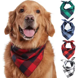 Classic Buffalo Plaid Pet Bandana Cotton Triangle Scarf For Medium Large Dogs Cats Washable Saliva Towel Pet Accessory