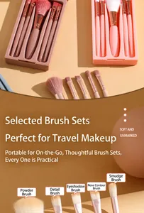 5pcs portable travel makeup brush set with mini mirror storage case for cosmetics